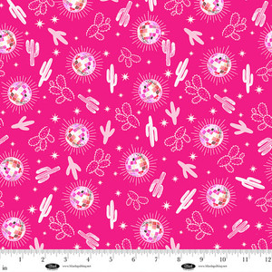 Blank Quilting Fabric - Saddle Up To The Disco - Hot Pink Cacti and Disco Balls #4372-22