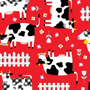 Benartex - Barnyard Rules - Moo Crew Red #1437710B