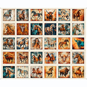 QT Fabrics - Born To Run - Horses & Bulls Picture Patches - Cream #31476-e