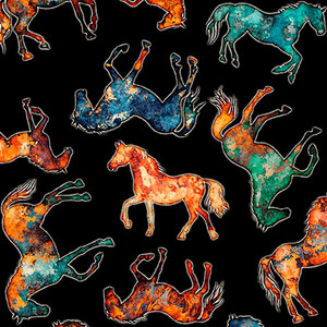 QT Fabrics - Born To Run - Horse Silhouettes - Black #31478-j