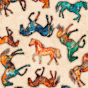 QT Fabrics - Born To Run - Horse Silhouettes - Tan #31478-a