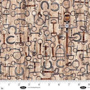 Blank Quilting Fabric - Spurs & Spirit - Stirrups, Bits, and Horseshoes #4529-30