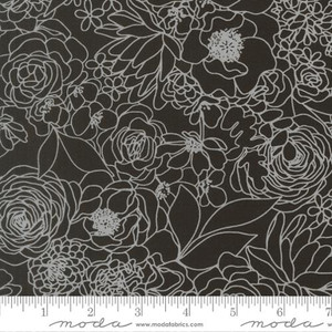 Moda Fabrics - True To Hue - Hidden Facet Florals - Black As Night - White #11560-22