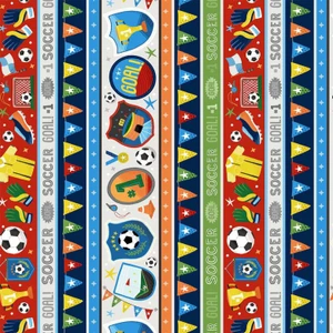 Michael Miller Fabric - Goal Getter - Multi - Soccer Star Stripe #DDC12707-MULT