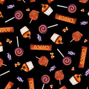 QT Fabrics - Ghost Tales - Halloween Candy - Black #31929-J