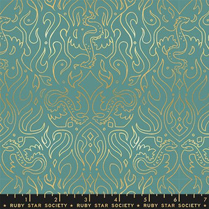 Moda Fabrics - Fireglow - Scribe - Metallic Watercress #rs2137-13m
