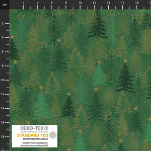 Stof Fabrics - Snow Crystal - Christmas Trees - Light Green/Gold #4593M-811