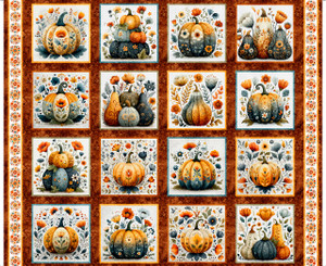 QT Fabrics - Harvest Hollow - Decorative Pumpkin Picture Patches - Burnt Umber #31984-a