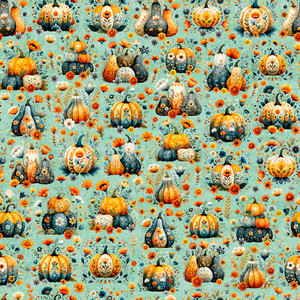 QT Fabrics - Harvest Hollow - Pumpkin Patch - Dusty Aqua #31989-q