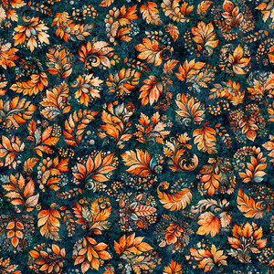 QT Fabrics - Harvest Hollow - Fall Leaves - Dark Teal #31990-q