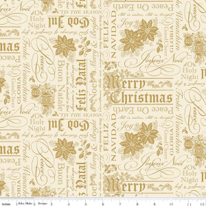 Riley Blake Designs - Poinsettias at Christmas - Text - Cream Foil #cf17632-CREAM