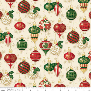 Riley Blake Designs - Poinsettias at Christmas - Ornaments - Cream Foil #cf17631-CREAM