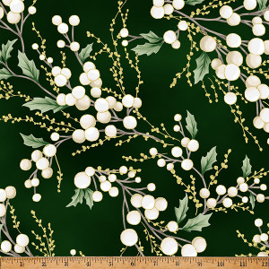 Hoffman Fabrics - Christmas Wish - Mistletoe - Forest/Gold #Y7821-44G
