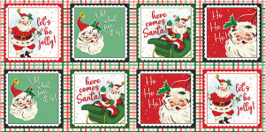 3 Wishes Fabric - Dancing Santas - Vintage Santa Patch #24556-MLT