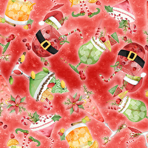 3 Wishes Fabric - Happy Alcoholidays - Jingle Juice Toss #24572-RED
