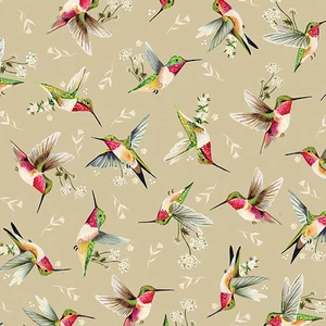 Benartex - Into The Meadow - Hummingbird Toss - Tan #16709-72