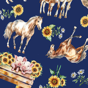 Benartex Fabric - Green Acres - On the Farm - Navy #15346-57