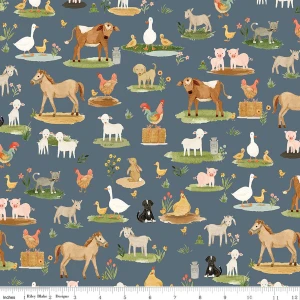 Riley Blake Designs - Lil' Farm Friends - Animals on the Farm - Thunder #C17941-THUNDER - adorable barnyard critters by Kelsey Carlson. Quality quilting cotton for nursery projects.