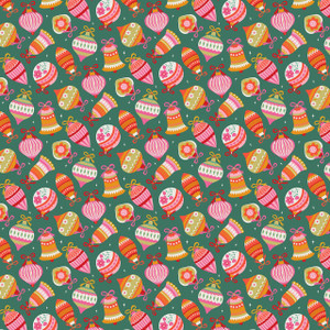 Thread & Ink Designs - Deck The Halls - Baubles #tiddeck1065 -  retro Christmas ornaments in pink, gold and green. A festive focal print for holiday quilting.