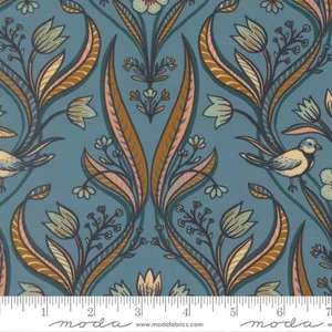 Moda Fabrics - Feather and Forest Bloom - Birds Damask - Azure #14141-17