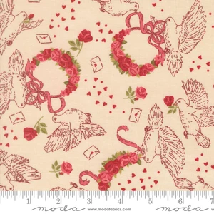Moda Fabrics - Je Taime - Doves True Love Valentines Birds - Lace #20992-11