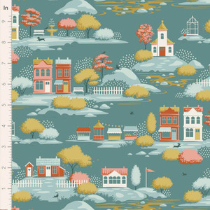 Tilda Fabrics - Village Life - Village - Teal #til110180