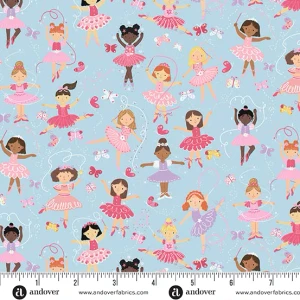 Andover Fabric - Dance Class - Ballerinas - Blue #mu245-b