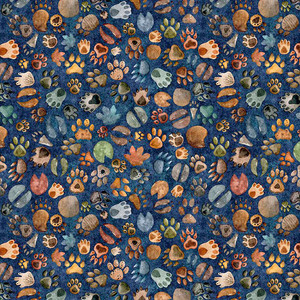 QT Fabrics - Terrors Of The Pleistocene - Animal Tracks - Navy #32182-N