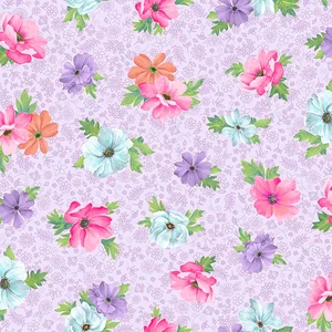 QT Fabrics - Sweet Flora - Flower Toss - Lilac #32331-L