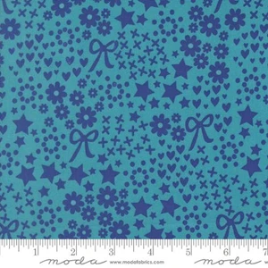 Moda Fabrics - Makers Delight - Doodles Florals Bows Stars Hearts - Blue Chill #28100-14