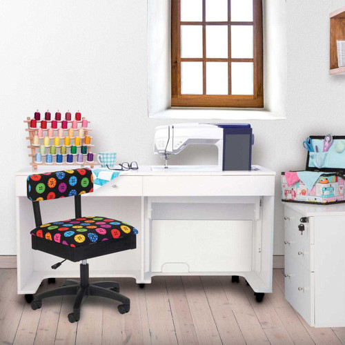 Arrow Hydraulic Lift Sewing Chair in Black Button Fabric Arrow Hydraulic Lift Sewing Chair in Black Button Fabric