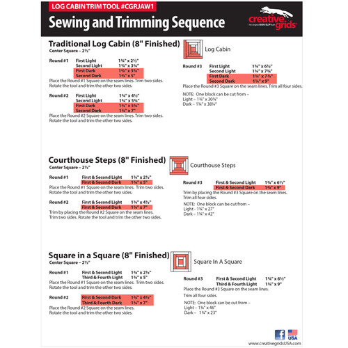 Creative Grids Log Cabin Trim Tool for 8in Finished Blocks Quilt Ruler Creative Grids Log Cabin Trim Tool for 8in Finished Blocks Quilt Ruler