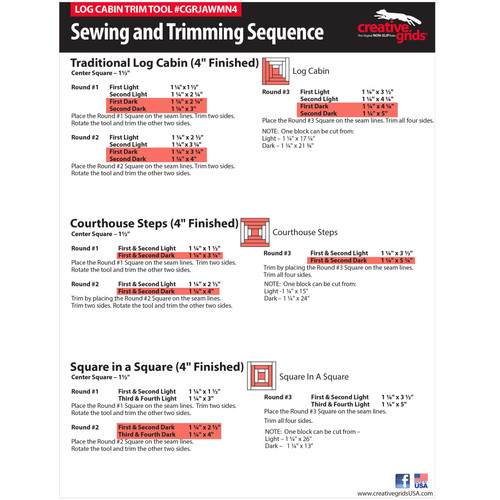 Creative Grids 4in Log Cabin Trim Tool Quilt Ruler Creative Grids 4in Log Cabin Trim Tool Quilt Ruler
