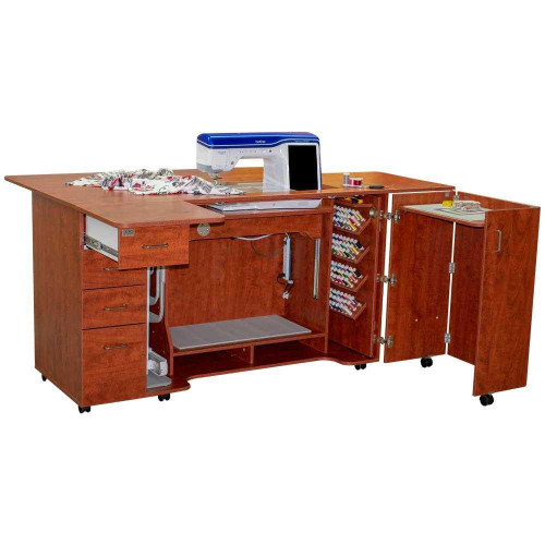 Horn 8479 Electric Lift Elevated Height Sewing Serging and Embroidery Cabinet in Sunset Maple Horn 8479 Electric Lift Elevated Height Sewing Serging and Embroidery Cabinet in Sunset Maple