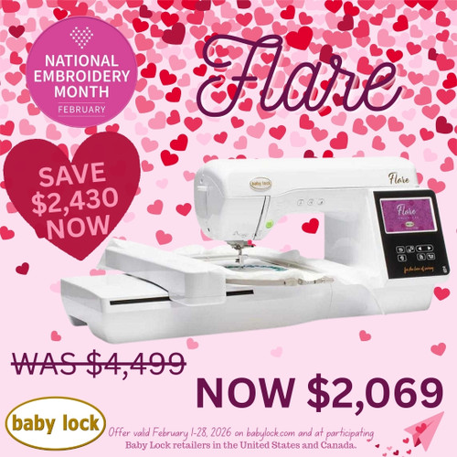 Baby Lock Flare Embroidery Machine 6.25x10.25 Stitch Area with Premier Package