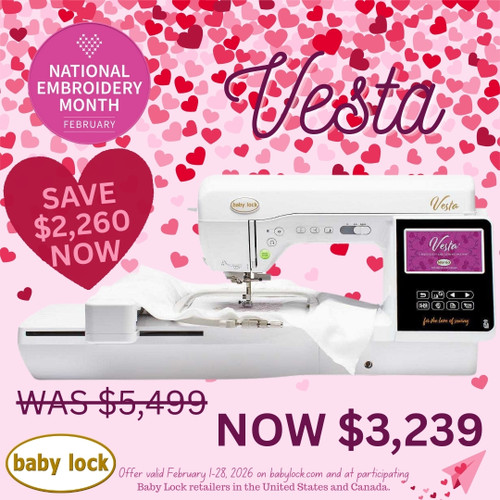 Baby Lock Vesta Embroidery & Sewing Machine 6.25x10.25 Stitch Area with Premier Package