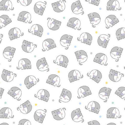  Benartex Fabric - Baby Elephant Flannel White 
