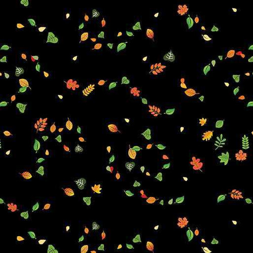 Benartex Fabric - Swirling Leaves Black