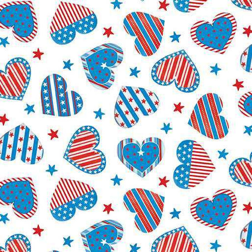 Benartex Fabric - Liberty Hearts White