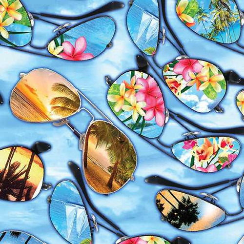  Benartex Fabric - Tropical Sunglasses Sky Blue 