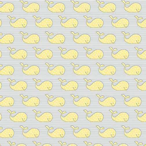 Benartex Fabric - Adorable Whale Yellow/Grey