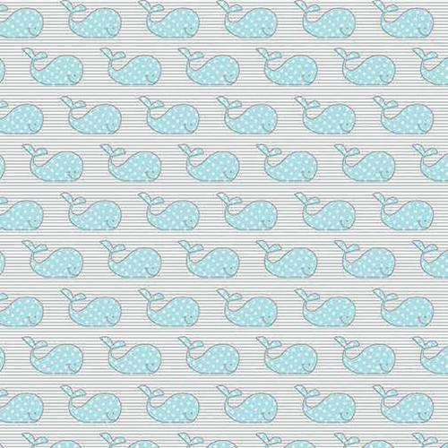 Benartex Fabric - Adorable Whale Teal/Grey