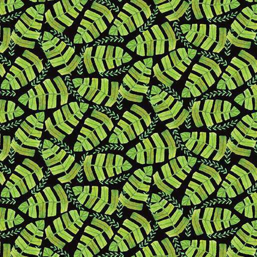 Benartex Fabric - Jungle Leaves Black