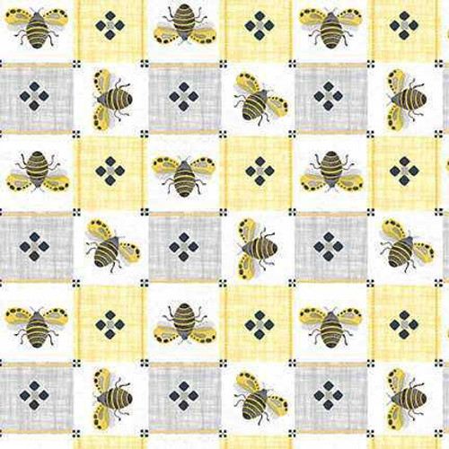 Blank Quilting Fabric - Folk Garden Bee Geometric