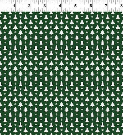 In The Beginning Fabric - Winter Blooms - Tree Grid Green