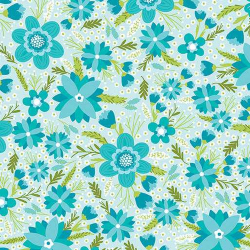 Benartex Fabric - Secret Garden - Garland - Teal