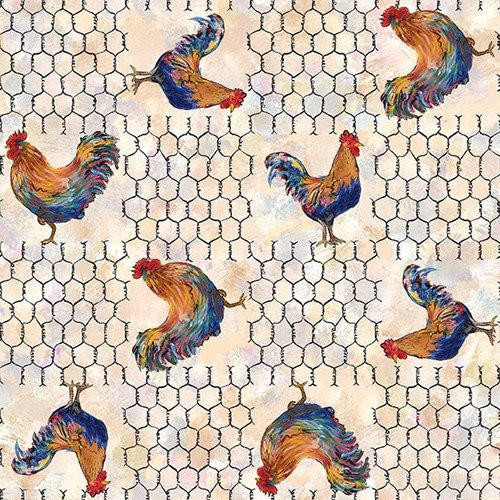 Blank Quilting Fabric - Out of Farm's Way || Hens and Chicken Wire