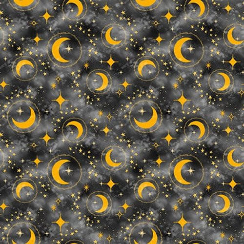 Blank Quilting Fabric - Celestial Galaxy || Crescent Moons and Stars