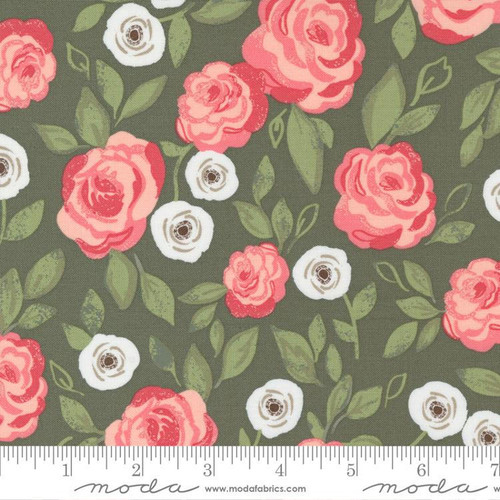 Moda Fabric - Love Note - Roses In Bloom - Olive