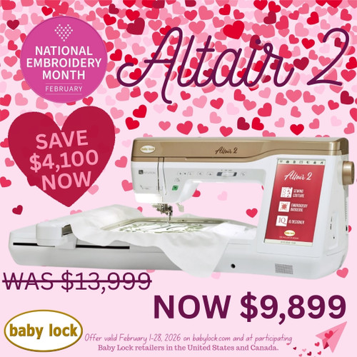 Baby Lock Altair 2 Embroidery & Sewing Machine 9.5x14 Area with Premier Package Premier Stitching